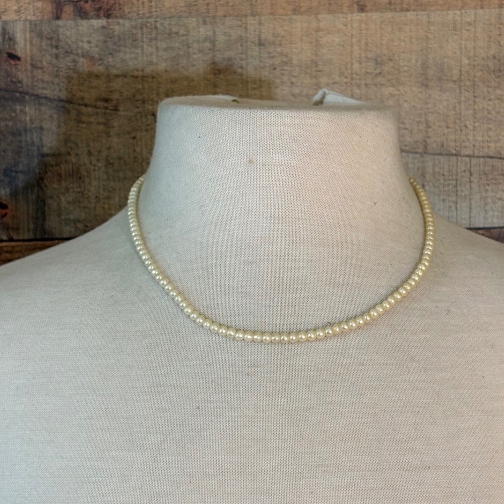 Vintage Faux Pearl Strand Necklace Cream Beaded Choker 18 Inch